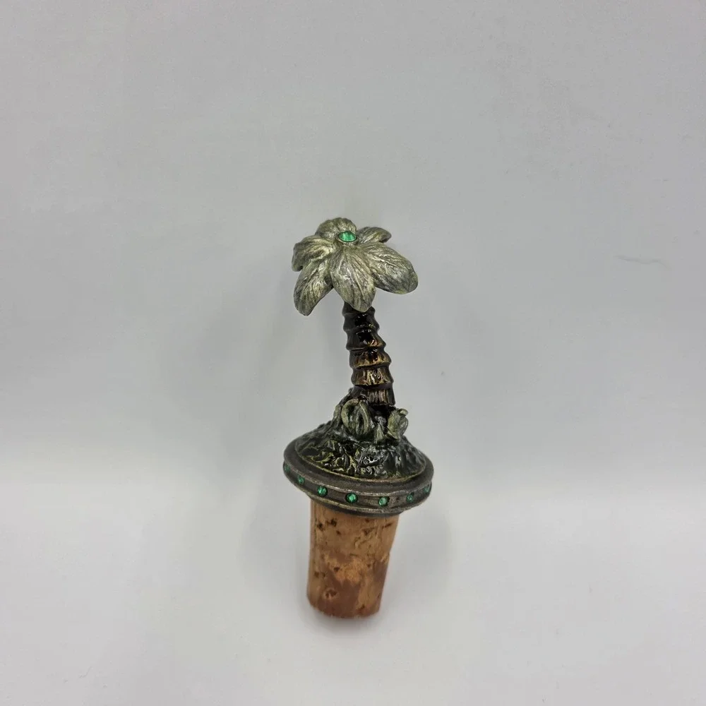 Palm Tree‎ Wine Cork Bottle Stopper Green Metal Rhinestone Nautical Beach Heavy